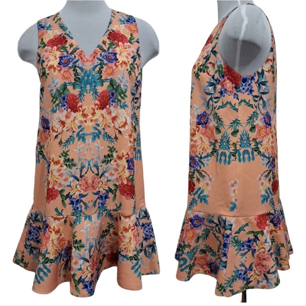 Keepsake The Label Anthropologie V Neck Sleeveless Floral Dress XS Petite Peach - Picture 4 of 14